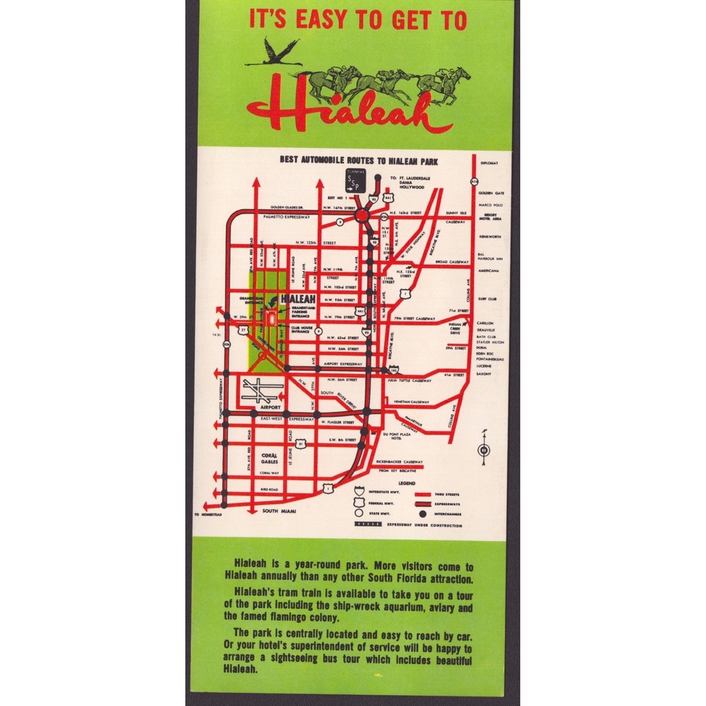 Vintage Hialeah Park Florida Racing Showplace Travel Brochure Map Flamingo VG+ - Picture 2 of 2
